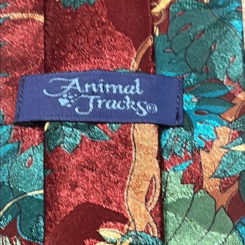 Floral Patterned Hologram Animal Tie in Teal and Gold